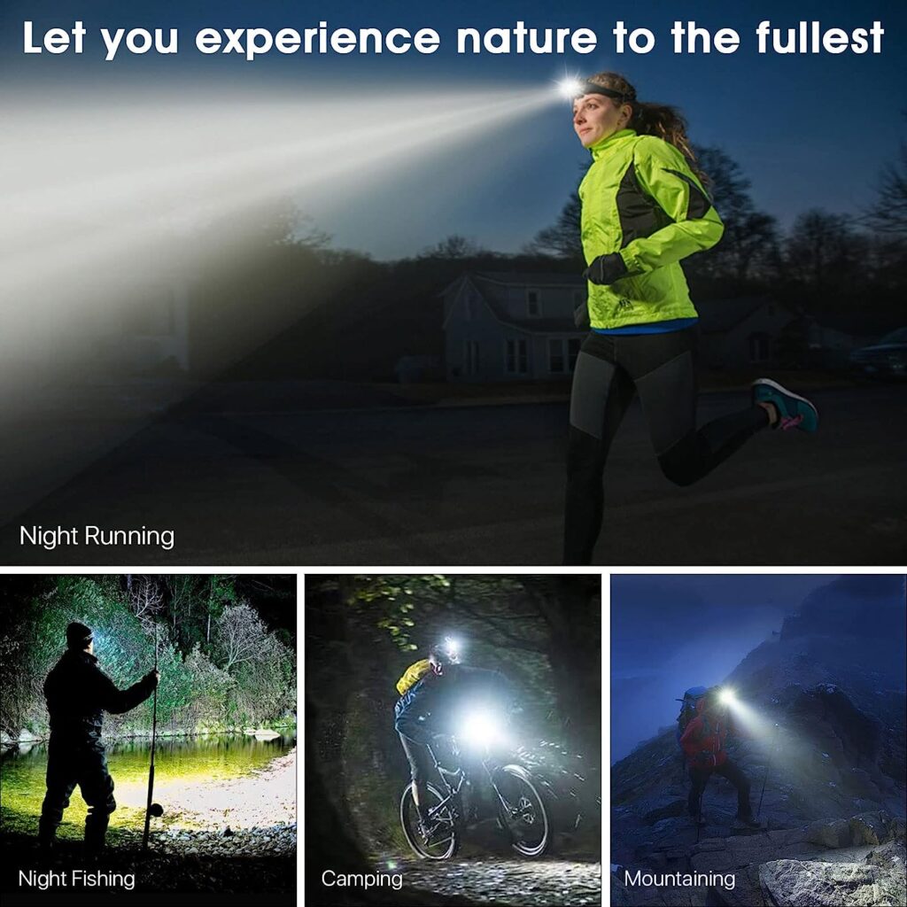 AMAKER LED Rechargeable Headlamp, 90000 Lumens Super Bright with 6 Modes  IPX7 Level Waterproof USB Rechargeable Zoom Headlamp, 90Â° Adjustable for Outdoor Camping, Running, Cycling,Climbing,Etc.
