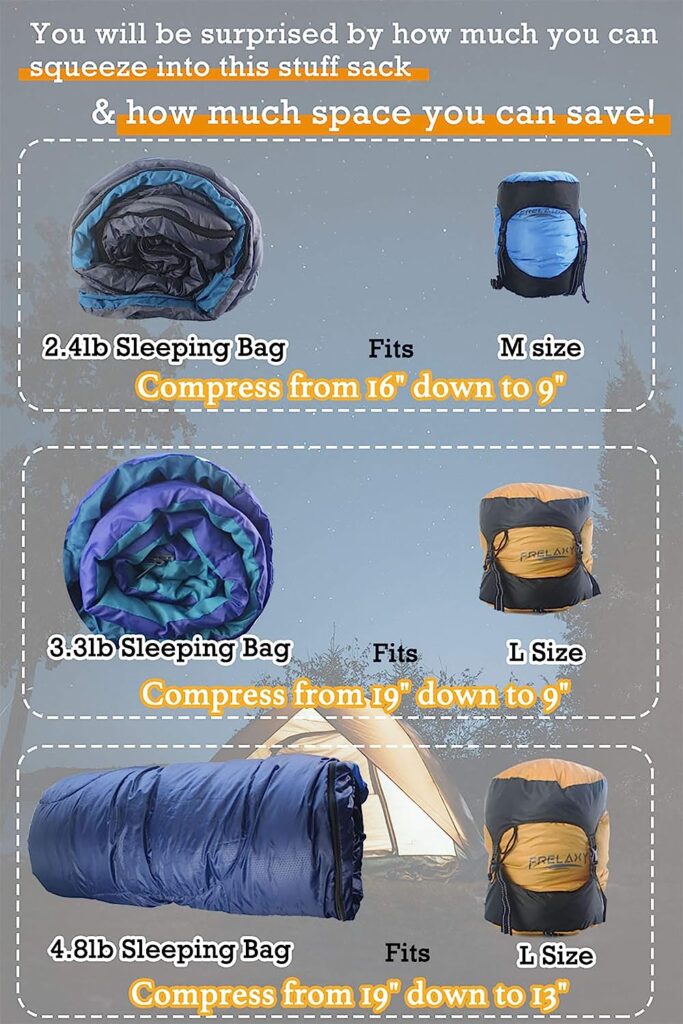 Frelaxy Compression Sack, 40% More Storage! 11L/18L/30L/45L/52L Compression Stuff Sack, Water-Resistant  Ultralight Sleeping Bag Stuff Sack - Space Saving Gear for Camping, Hiking, Backpacking